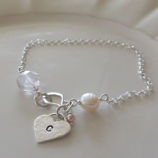 rose quartz and silver heart bracelet by samphire jewellery