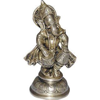 Metal Statue Standing Hindu God Ganesha Playing Tabla  