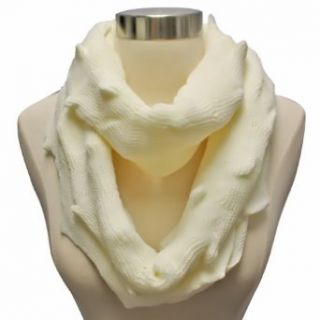 Luxury Divas Ivory Cream Thick Pointed Knit Zigzag Circle Loop Infinity Scarf