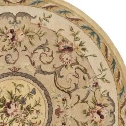 Handmade Aubusson Beige Hand spun Wool Rug (4' Round) Safavieh Round/Oval/Square