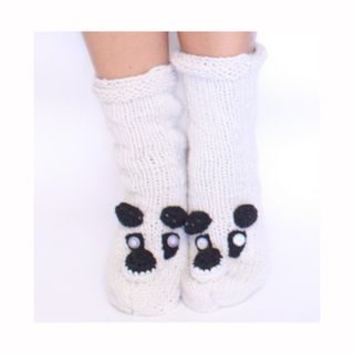 Cream Wool Panda Socks (Nepal) Women's Shoes & Socks