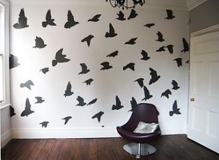 flocking birds velvet wall stickers by graffiti interiors