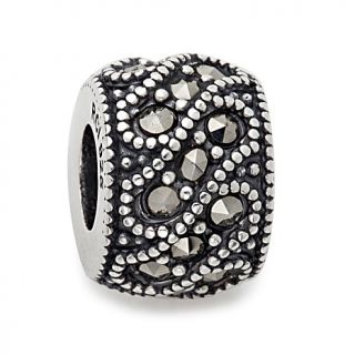 Sterling Silver Marcasite Barrel Sequence Studded Bead Charm