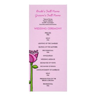 Fun Doodle Flowers pink blue Wedding Program Invitation