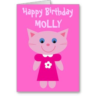 Cute Cat In Dress Customizable Pink Birthday Card