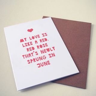 'my love is like a red red rose' card by eat haggis