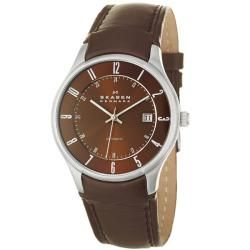 Skagen Men's 'Leather' Stainless Steel Automatic Strap Watch Skagen Men's Skagen Watches