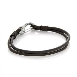 Men's Leather and Stainless Steel Hook Clasp Bracelet