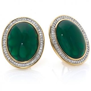 Bellezza "Adalgisa" Agate and CZ Bronze Frame Button Earrings