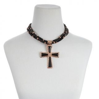 Black Agate Copper "Cross" Pendant with 18" Necklace