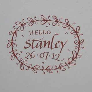 personalised calligraphy new baby card by wild ink