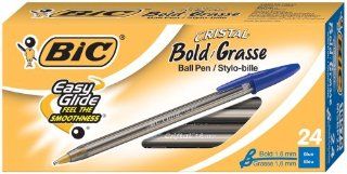 BIC Cristal Bold (1.6mm) Ball Pen, Blue, 24ct (MSBP241 Blu)  Ballpoint Stick Pens 