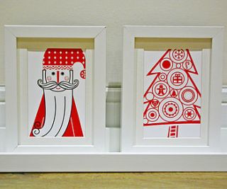 set of two father christmas and tree print by moonglow art