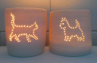 porcelain prowling pussycat tea light by luna lighting