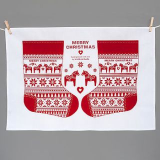christmas stocking tea towel by marram studio