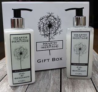 fig and bergamot body gift set by hearth & heritage scented candles