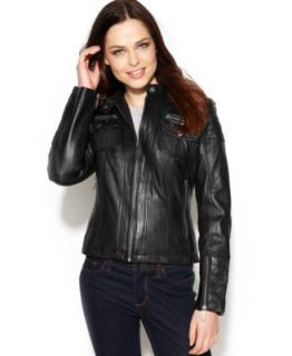 MICHAEL Michael Kors Plus Size Leather Buckle Collar Motorcycle Jacket   Jackets & Blazers   Women