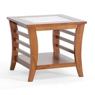 Allison Honey Brown Wood Modern End Table with Glass Inlay