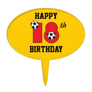 Soccer in Red 18th Birthday Oval Cake Topper