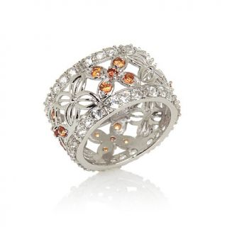 Victoria Wieck Orange Sapphire and White Topaz "Floral" Band Ring