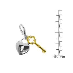 Sterling Silver Two tone Lock and Key Charm Moise Silver Charms
