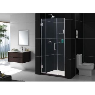 Unidoor Frameless Hinged Shower Door with Glass Shelves