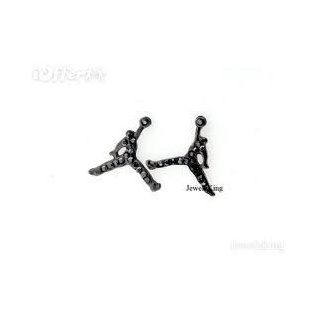 Black Ice Iced CZ Michael Jordan Inspired Jumpman Stud Earrings  Other Products  