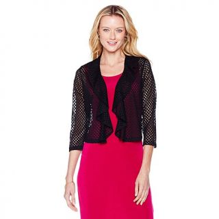 Slinky® Brand Cropped Crochet Jacket with Ruffle Front