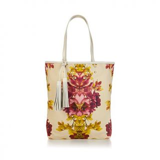 Isabella Fiore Mirrored Orchid Canvas Tote with Leather Trim
