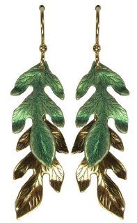 Jody Coyote Long Green Bronze Leaf Earrings QM238 Jewelry