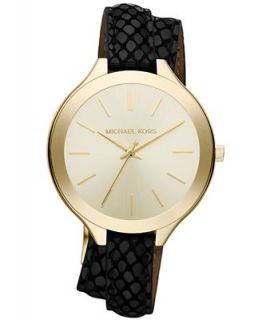 Michael Kors Womens Slim Runway Black Leather Double Strap 42mm MK2315   Watches   Jewelry & Watches