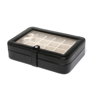 Elaine Faux Leather Crystal Jewelry Box with 24 Sections in Black