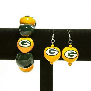 Green Bay Packers NFL Kukui Nut Bracelet and Earrings Set