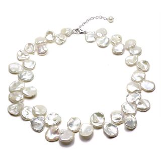 DaVonna Silver White FW Keshi Pearl 18 inch Necklace (14 18 mm) DaVonna Pearl Necklaces