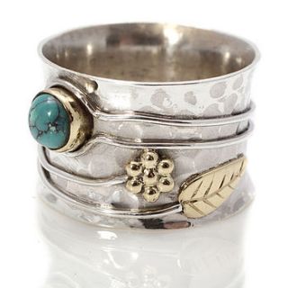 handmade turquoise or ruby flower silver ring by charlotte's web