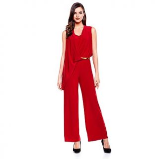 IMAN Global Chic Holiday Glamour Luxe Jumpsuit with Metallic Belt