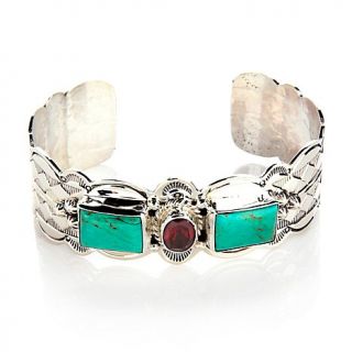 Chaco Canyon Couture Turquoise and Garnet Sterling Silver Cuff Bracelet