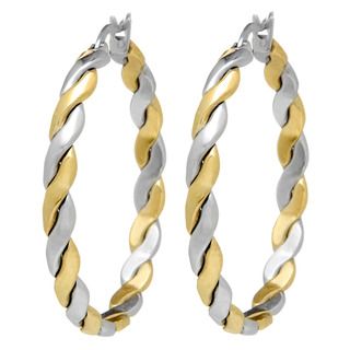 Stainless Steel Two tone Gold plated Twisted Rope Hoop Earrings West Coast Jewelry Stainless Steel Earrings