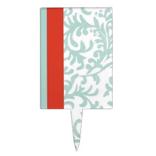 Red and Blue Floral Damask Rectangular Cake Toppers