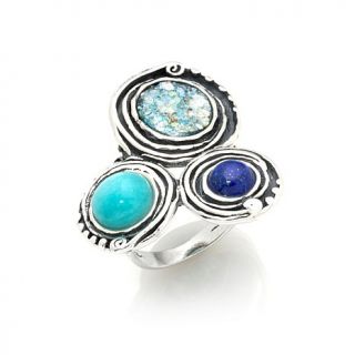 Noa Zuman Jewelry Designs 3 Stone Roman Glass Sterling Silver Ring