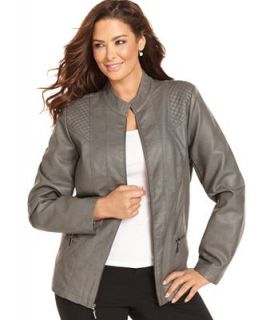 Alfani Plus Size Quilted Faux Leather Jacket   Jackets & Blazers   Plus Sizes