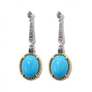 Heritage Gems Sleeping Beauty Turquoise and White Topaz 2 Tone Drop Earrings