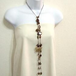 Goldtone Butterfly Romance Cotton Rope Lariat Necklace (Thailand) Necklaces