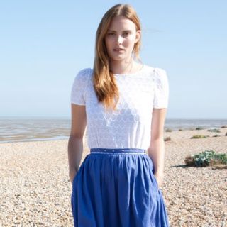white broderie anglaise button back tee by lowie