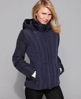 Calvin Klein Coat, Seamed Hooded Down   Coats   Women
