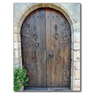 Old Decorative Wooden Door On Stone Wall Post Cards
