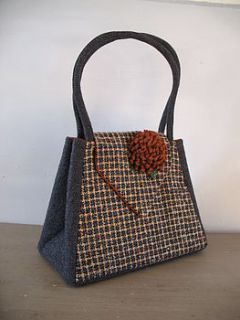 grace handbag grey and grey check wool by hope and benson