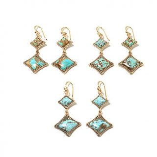 Studio Barse Diamond Shaped Turquoise Bronze Double Drop Earrings