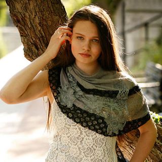 floral embroidery triangle lacy wrap scarf by miss shorthair