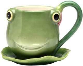 Appletree 3 7/8 Inch Ceramic Frog Cup and Saucer Kitchen & Dining